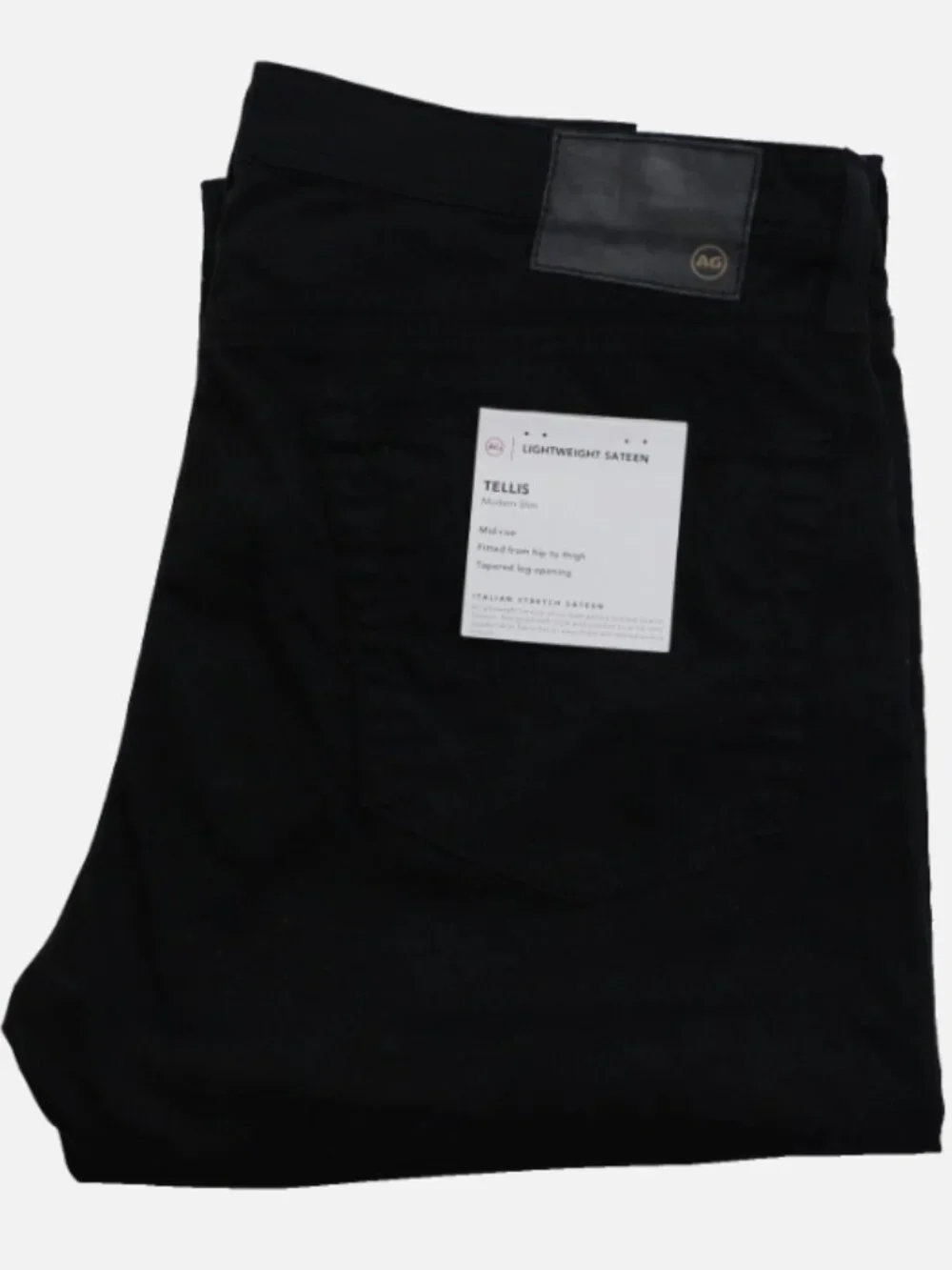 AG Tellis W36 L32 Modern Slim Pants Lightweight Italian Satin Fabric Jeans Black